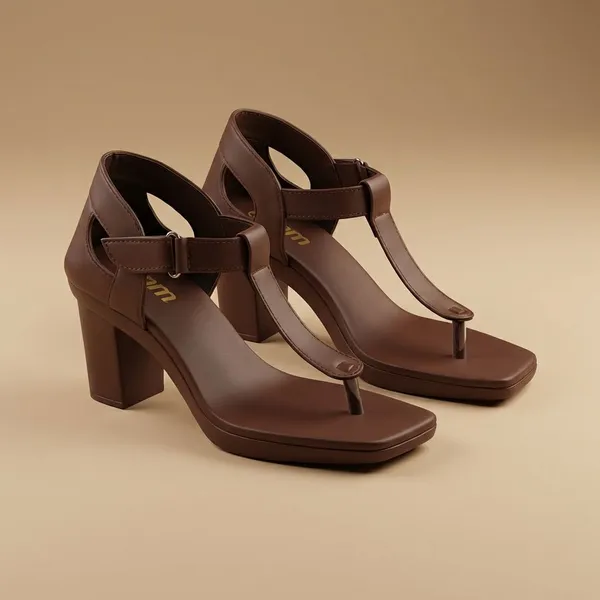 Brown_Elegant_Toe_Ring_Block_Heel_Sandals_For_Women_With_Adjustable_Strap