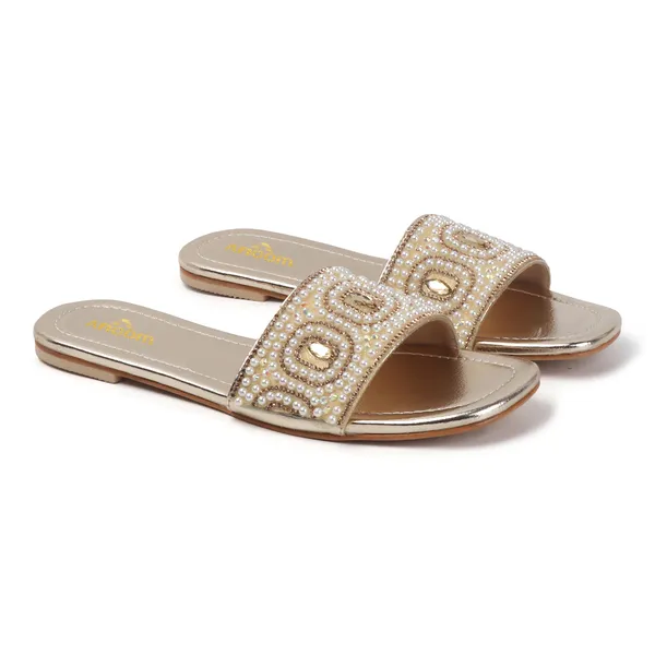 Aroom_Women�s_Pearl_Embellished_Ethnic_Slide_Sandals