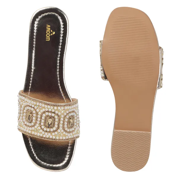Aroom_Women�s_Pearl_Embellished_Ethnic_Slide_Sandals