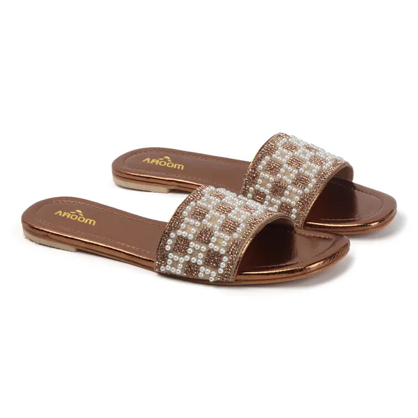Aroom_Women�s_Pearl_Embellished_Ethnic_Slide_Sandals