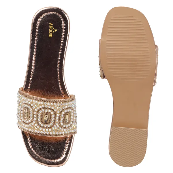 Aroom_Women�s_Pearl_Embellished_Ethnic_Slide_Sandals