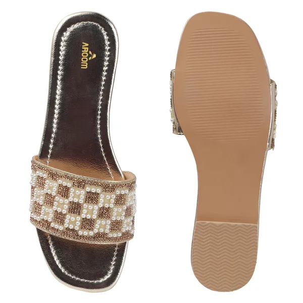 Aroom_Women�s_Pearl_Embellished_Ethnic_Slide_Sandals