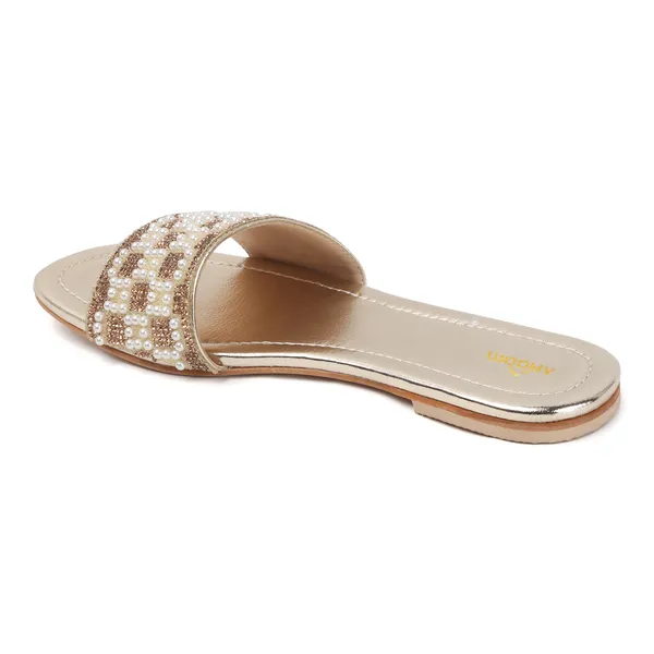 Aroom_Women�s_Pearl_Embellished_Ethnic_Slide_Sandals