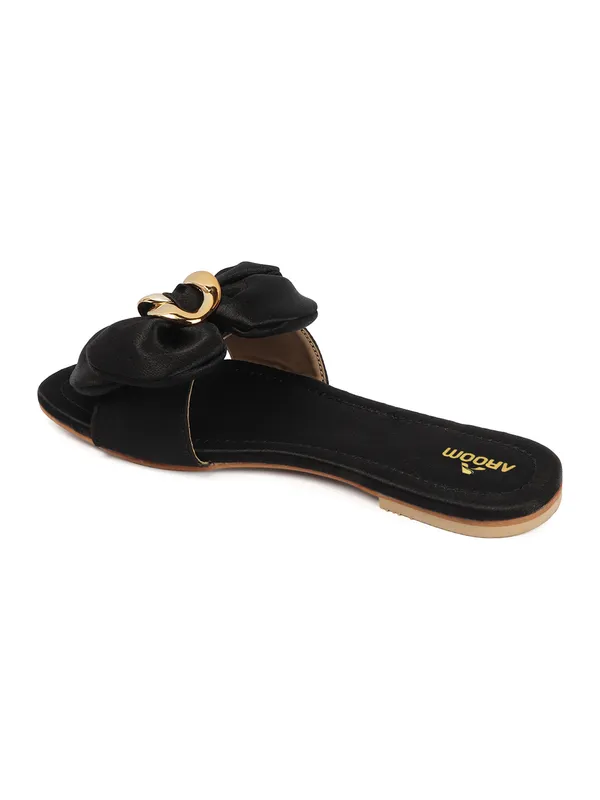 Elegant_Slip-On_Flats_with_Bow_&_Gold_Chain_Detail