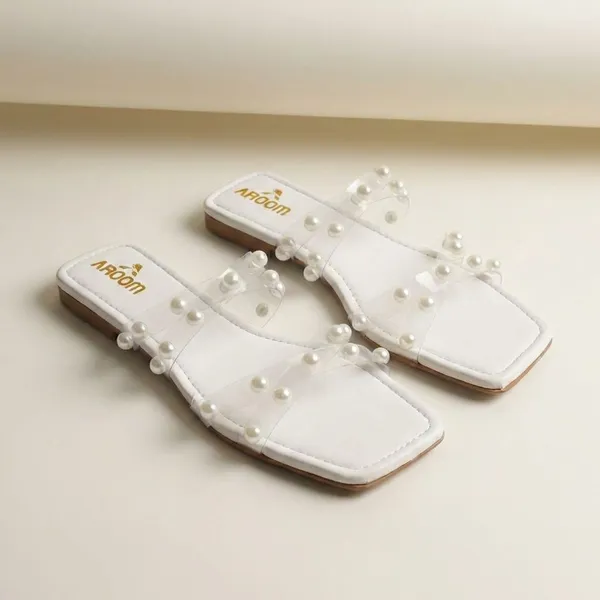 White_Elegant_Slip_On_Sandals_With_Pearl_Studded_,_Soft_Padded_Insole,_And_Large_Decorative_Front