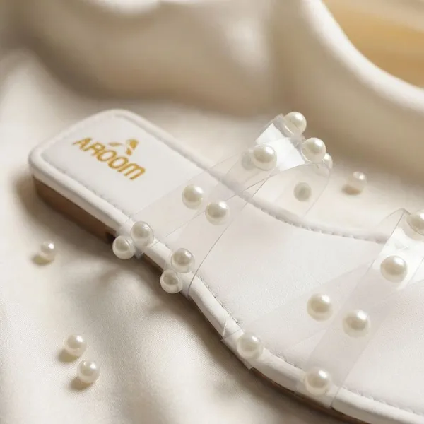 White_Elegant_Slip_On_Sandals_With_Pearl_Studded_,_Soft_Padded_Insole,_And_Large_Decorative_Front