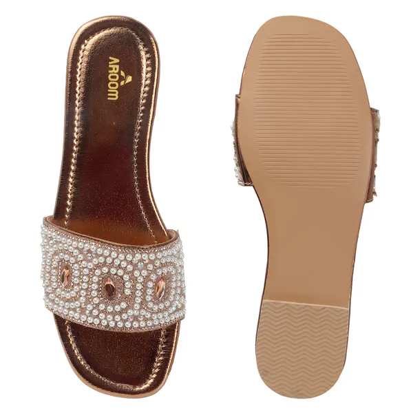 Aroom_Women�s_Pearl_Embellished_Ethnic_Slide_Sandals