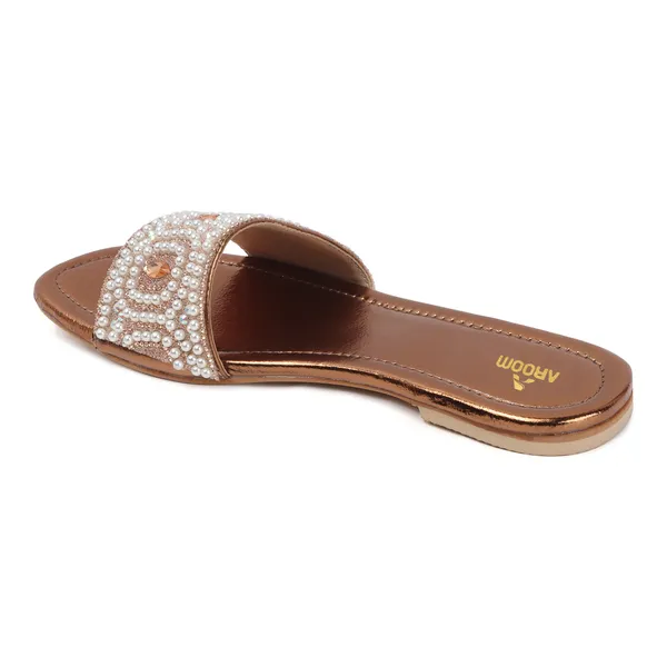 Aroom_Women�s_Pearl_Embellished_Ethnic_Slide_Sandals