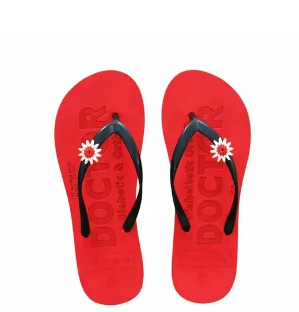 Women_Red_Flip_Flops_With_Floral_Accent_Casual_Beach_Slippers