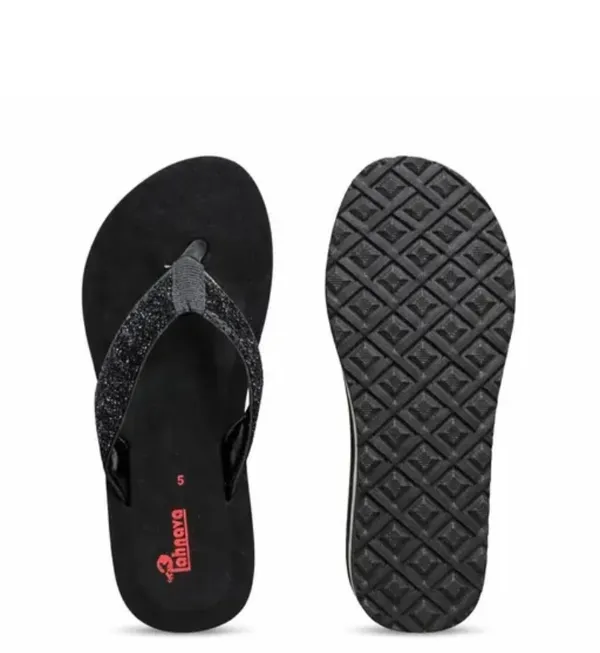 Chinava_Women_Black_Glitter_Flip_Flops_With_Diamond_Pattern_Sole