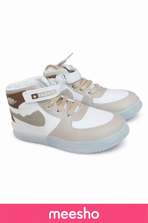 Fashion_Star_White_And_Beige_Hightop_Sneakers_With_Velcro_Strap