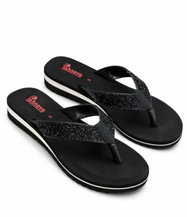 Chinava_Women_Black_Glitter_Flip_Flops_With_Diamond_Pattern_Sole