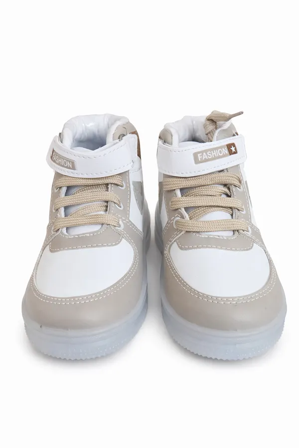 Fashion_Star_White_And_Beige_Hightop_Sneakers_With_Velcro_Strap