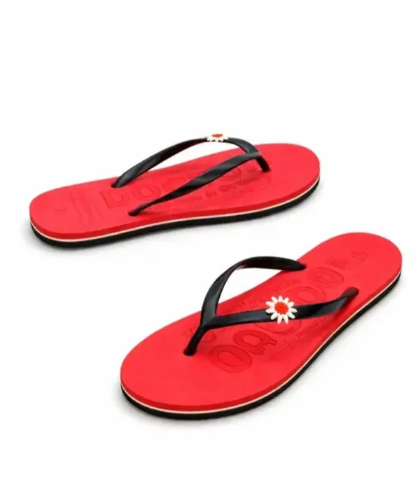 Women_Red_Flip_Flops_With_Floral_Accent_Casual_Beach_Slippers