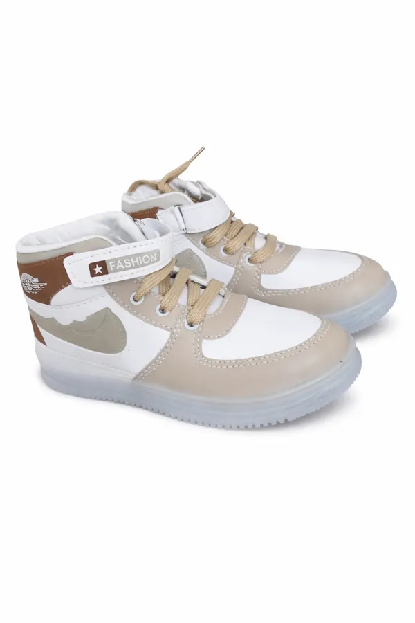 Fashion_Star_White_And_Beige_Hightop_Sneakers_With_Velcro_Strap