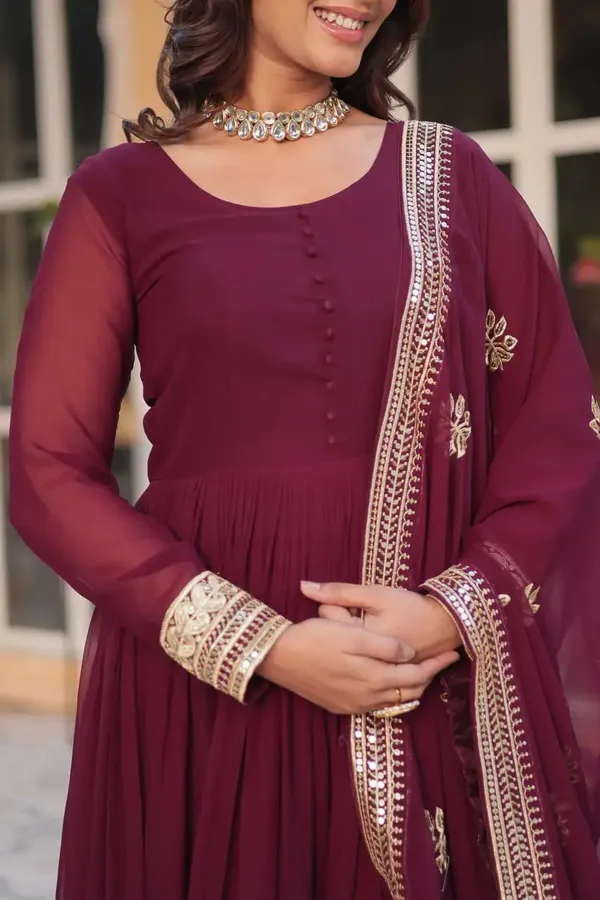 Dark_Maroon_Designer_Gown_With_Sequins_Embroidery_Work_With_Dupatta_For_Women