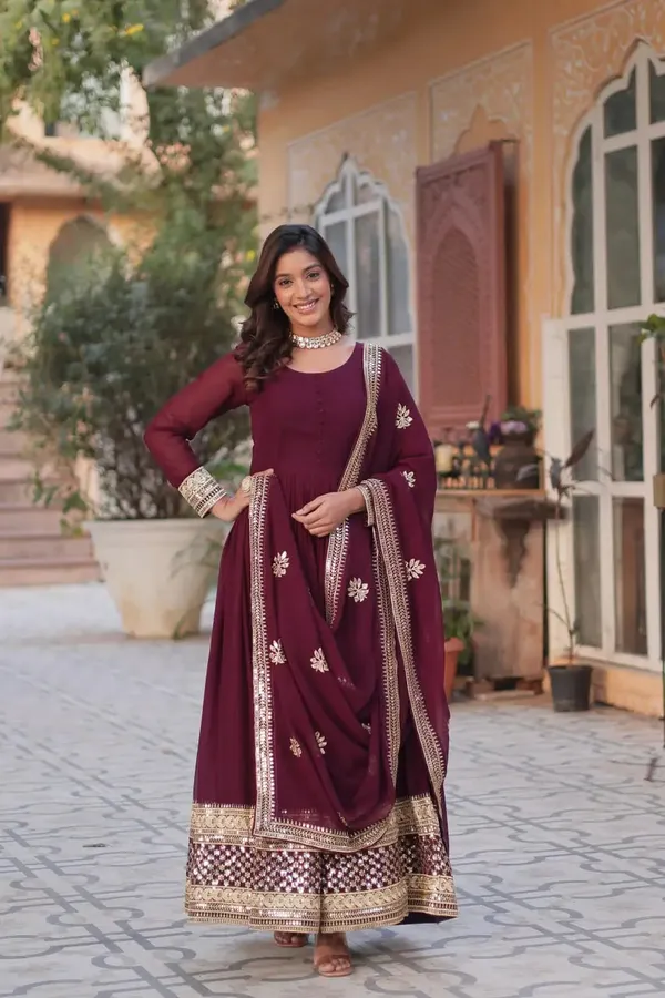Dark_Maroon_Designer_Gown_With_Sequins_Embroidery_Work_With_Dupatta_For_Women