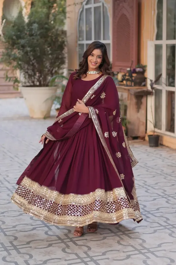Dark_Maroon_Designer_Gown_With_Sequins_Embroidery_Work_With_Dupatta_For_Women