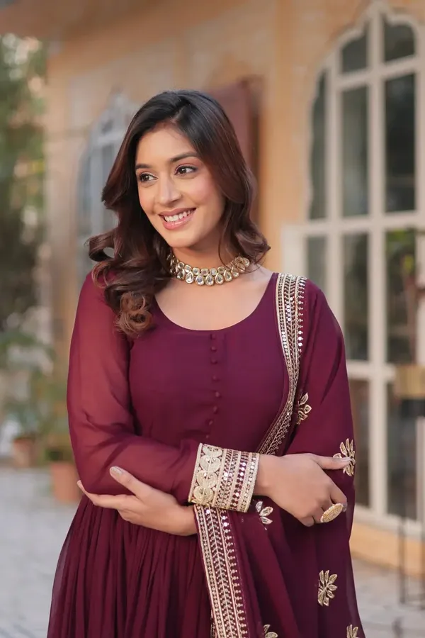Dark_Maroon_Designer_Gown_With_Sequins_Embroidery_Work_With_Dupatta_For_Women