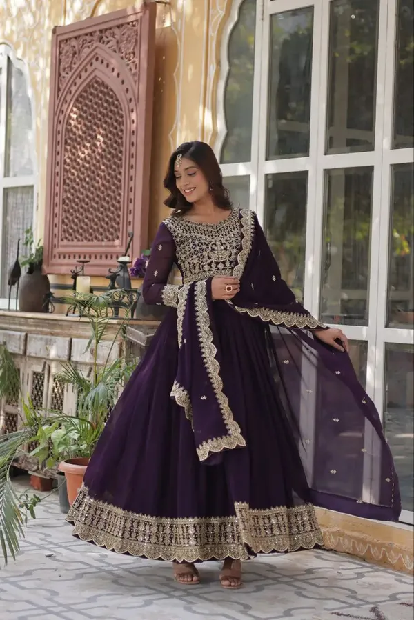 Purple_Magenta_Georgette_Gown_With_Sequins_Embroidery_Work_With_Dupatta_For_Women