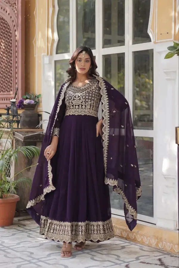 Purple_Magenta_Georgette_Gown_With_Sequins_Embroidery_Work_With_Dupatta_For_Women
