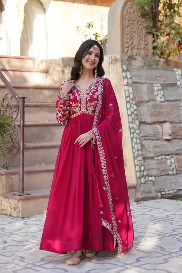 Rose_Red_Beautiful_Thread_Sequins_Embroidery_Work_Gown_And_Dupatta_For_Women