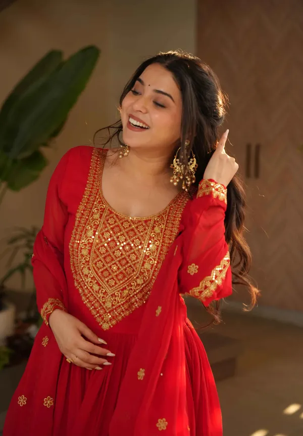 Scarlet_Red_Zari_Sequins_Embroidery_Work_Gown_With_Dupatta_For_Women