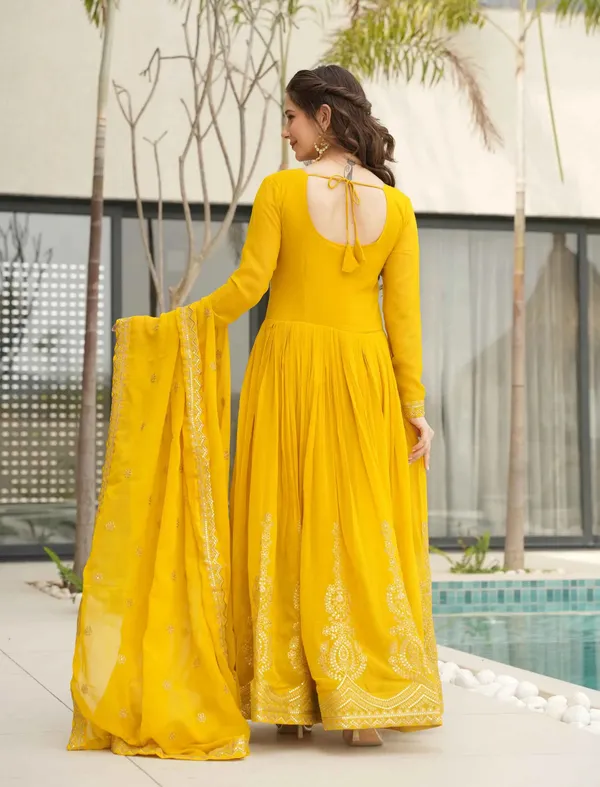 Lightning_Yellow_Zari_Embroidery_Work_Gown_With_Dupatta_For_Women