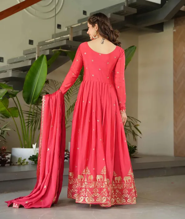 Peachy_Red_Embroidery_Zari_Sequins_Work_Gown_With_Dupatta_For_Women