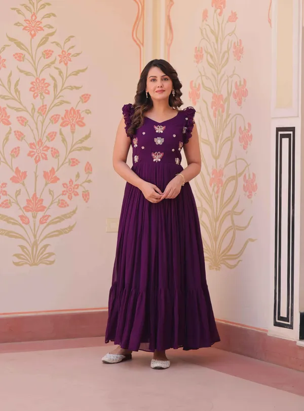 Purple_Georgette_Multi_Thread_Beads_Embroidery_Work_Gown_For_Women