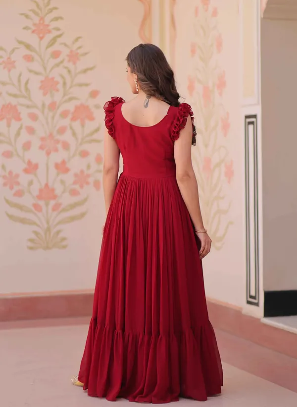 Paprika_Red_Georgette_Multi_Thread_Beads_Embroidery_Work_Gown_For_Women