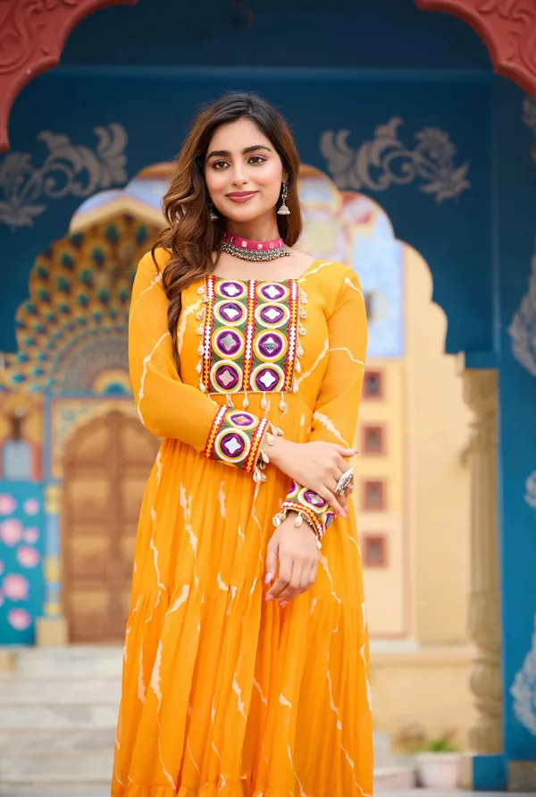 Yellow_Leheriya_Print_With_Kutchi_Patchwork_Navratri_Gown_For_Women