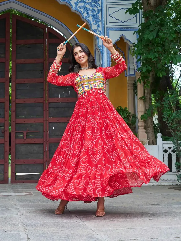Red_Bandhani_Print_With_Kutchi_Patchwork_Navratri_Gown_For_Women