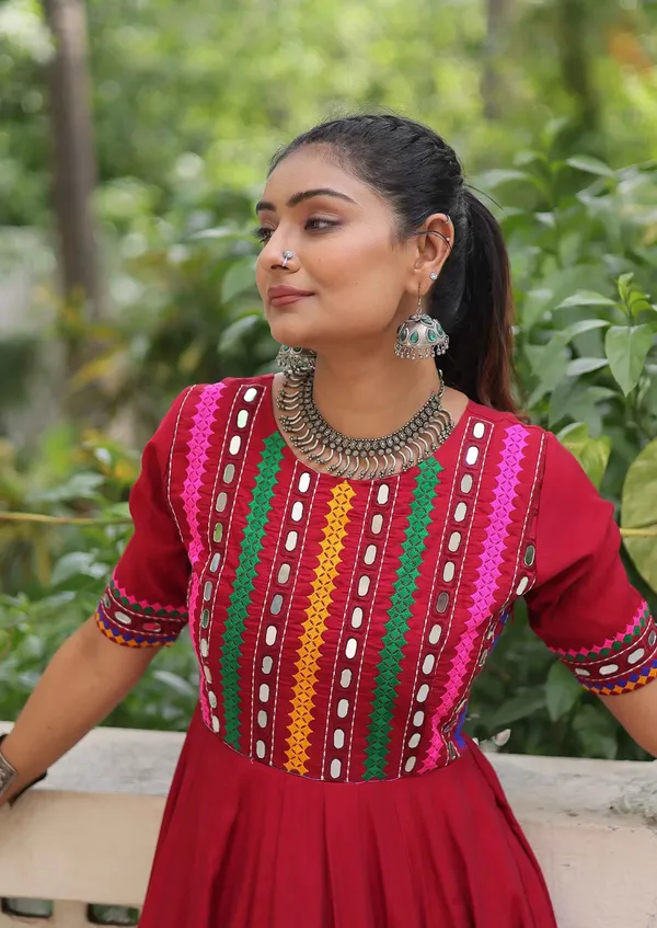 Maroon_Multi_Thread_And_Mirror_Work_With_Lace_Embellished_Navratri_Gown_For_Women