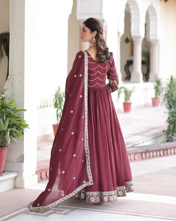 Maroon_Sequins_Embroidery_Work_Silk_Gown_For_Women