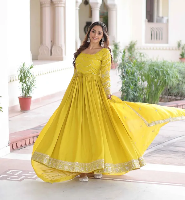 Yellow_Sequins_Embroidery_Work_Silk_Gown_For_Women