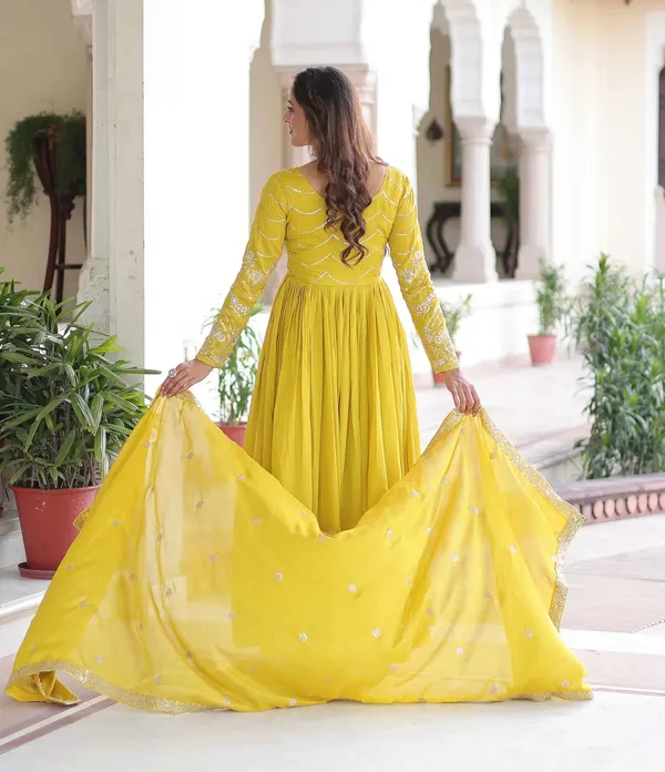 Yellow_Sequins_Embroidery_Work_Silk_Gown_For_Women
