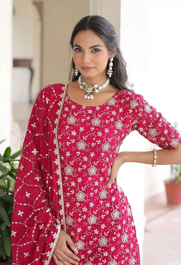 Redish_Pink_Georgette_Embroidery_Sharara_Suit_For_Women