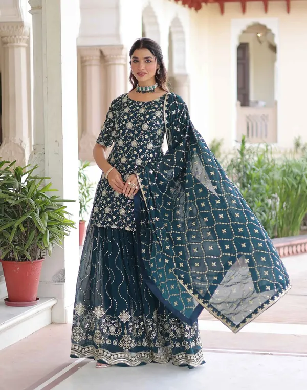 Dark_Teal_Georgette_Embroidery_Sharara_Suit_For_Women