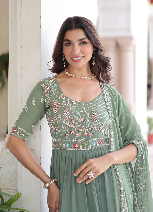 Sage_Green_Beads_Embroidery_Work_Gown_For_Women