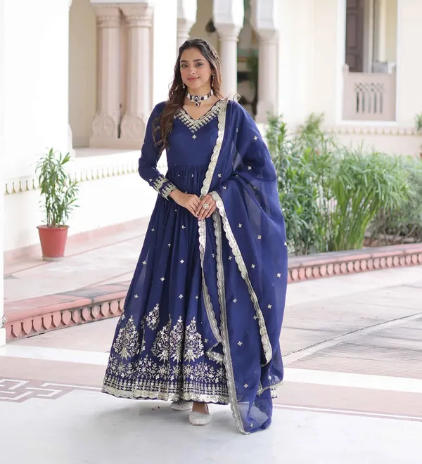 Blue_Silk_Gown_With_Embroidery_Work_For_Women