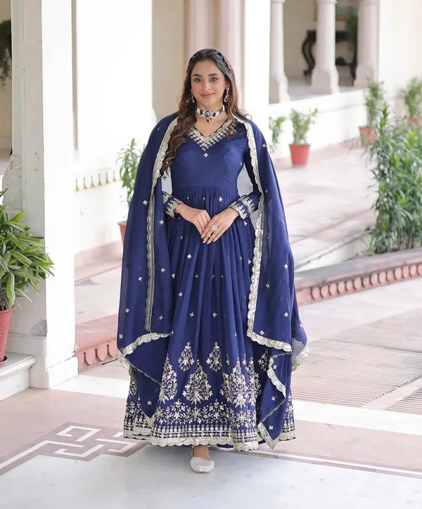 Blue_Silk_Gown_With_Embroidery_Work_For_Women