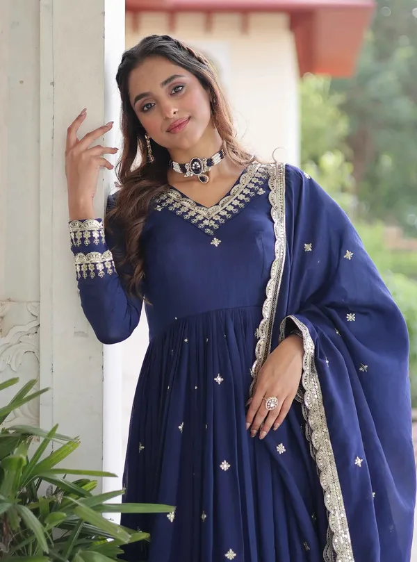 Blue_Silk_Gown_With_Embroidery_Work_For_Women