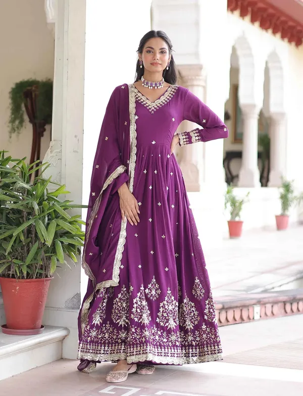 Dark_Raspberry_Embroidery_Work_Gown_For_Women