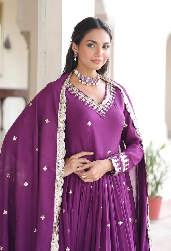 Dark_Raspberry_Embroidery_Work_Gown_For_Women