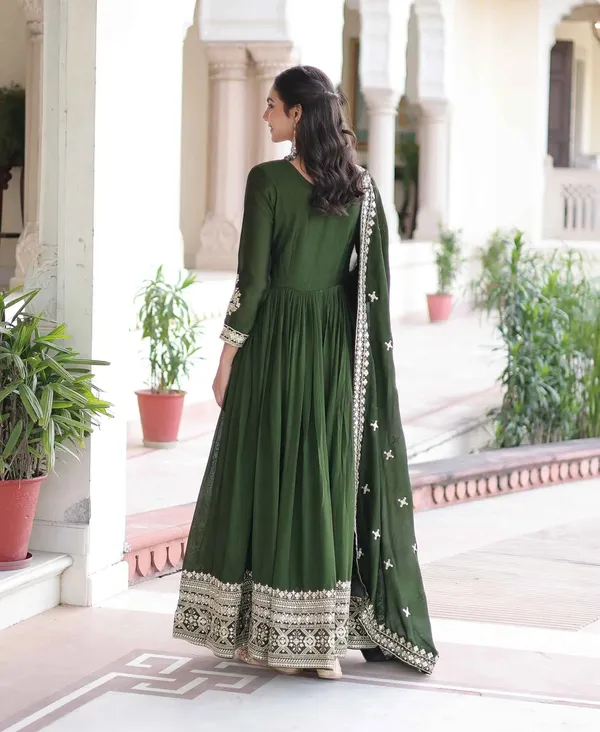 Dark_Green_Silk_Gown_With_Embroidery_Work_For_Women