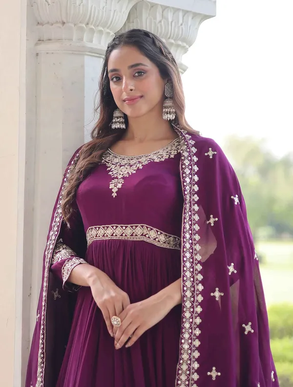 Magenta_Sequins_Embroidery_Work_Gown_For_Women