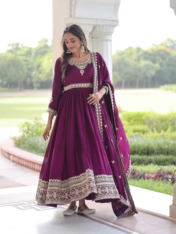 Magenta_Sequins_Embroidery_Work_Gown_For_Women