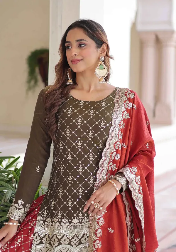 Green_Red_Silk_Embroidery_Sharara_Suit_For_Women