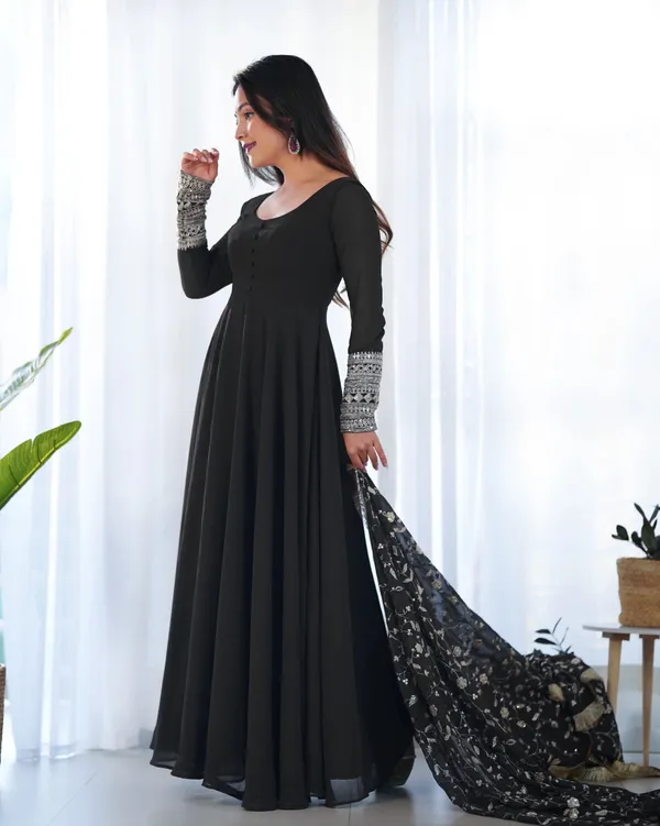 Black_Designer_Georgette_Gown_With_Heavy_Embroidery_Work_Dupatta_For_Women